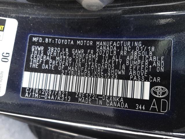 Photo 10 from auction – 2018 TOYOTA COROLLA L with VIN 2T1BURHE9JC051733