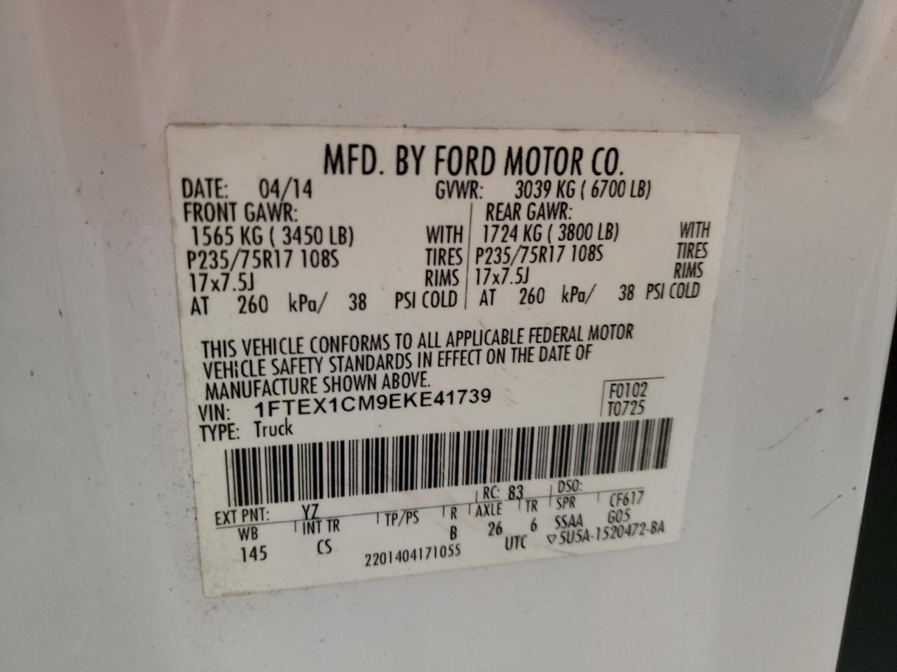 Photo 10 from auction – 2014 FORD F150 SUPER with VIN 1FTEX1CM9EKE41739