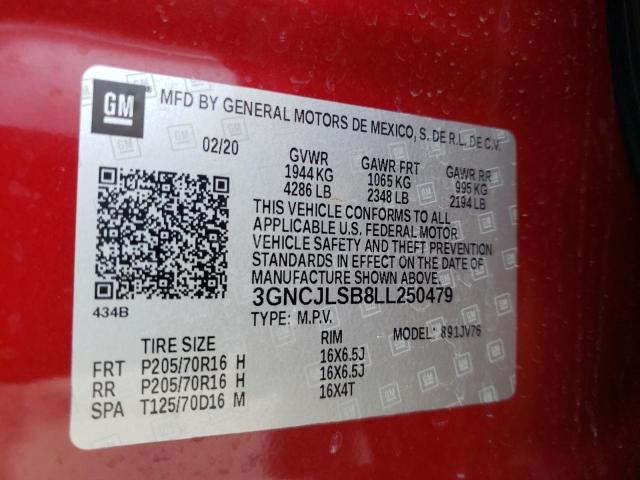 Photo 10 from auction – 2020 CHEVROLET TRAX 1LT with VIN 3GNCJLSB8LL250479