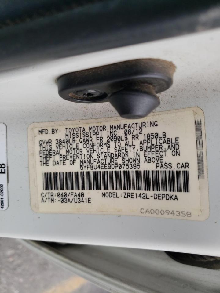Photo 10 from auction – 2013 TOYOTA COROLLA BA with VIN 5YFBU4EE9DP075395