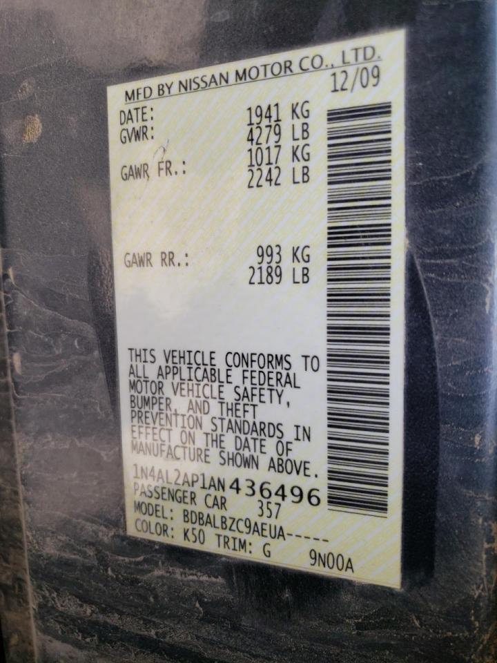 Photo 10 from auction – 2010 NISSAN ALTIMA BAS with VIN 1N4AL2AP1AN436496
