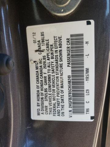 Photo 10 from auction – 2012 HONDA CIVIC EX with VIN 2HGFB2F85CH548249