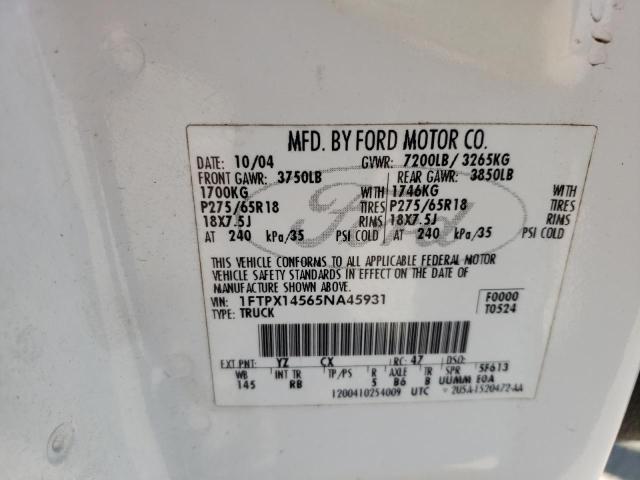 Photo 10 from auction – 2005 FORD F150 with VIN 1FTPX14565NA45931