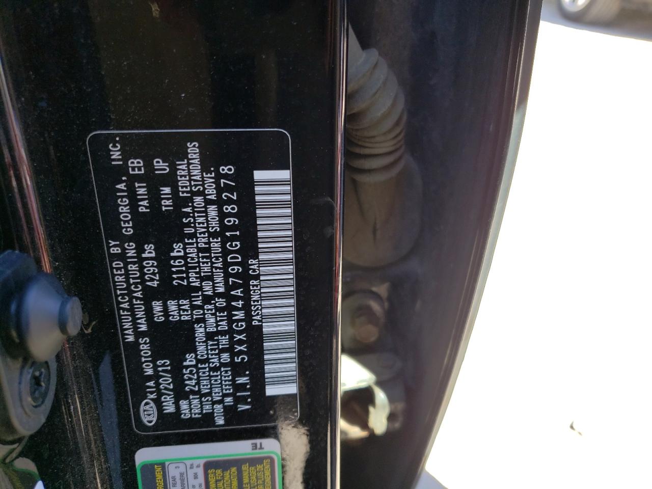 Photo 10 from auction – 2013 KIA OPTIMA LX with VIN 5XXGM4A79DG198278