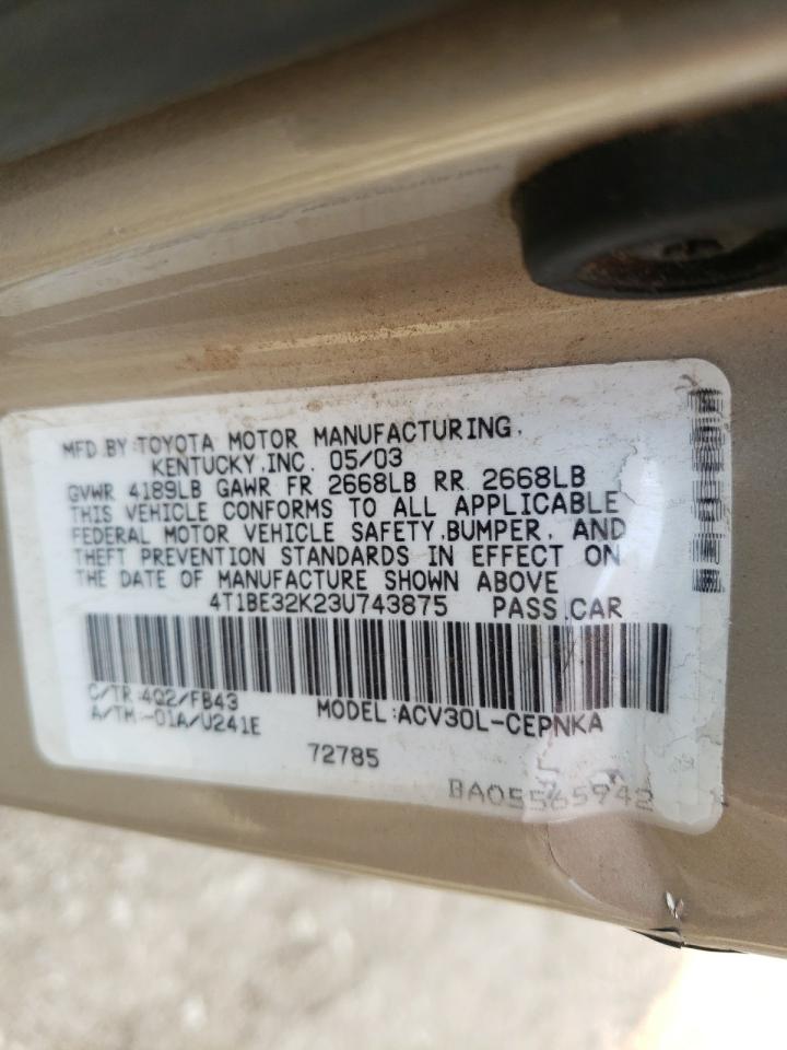Photo 10 from auction – 2003 TOYOTA CAMRY LE with VIN 4T1BE32K23U743875