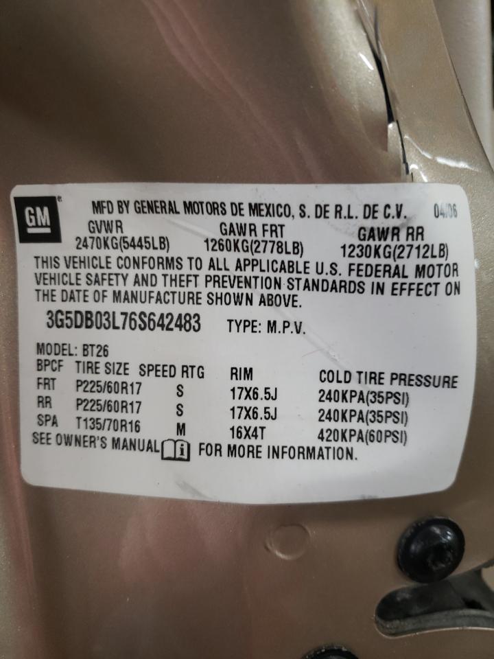 Photo 10 from auction – 2006 BUICK RENDEZVOUS with VIN 3G5DB03L76S642483