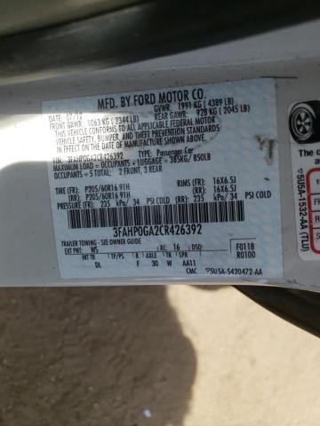 Photo 10 from auction – 2012 FORD FUSION with VIN 3FAHP0GA2CR426392