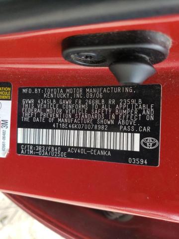 Photo 10 from auction – 2007 TOYOTA CAMRY CE with VIN 4T1BE46K07U078982
