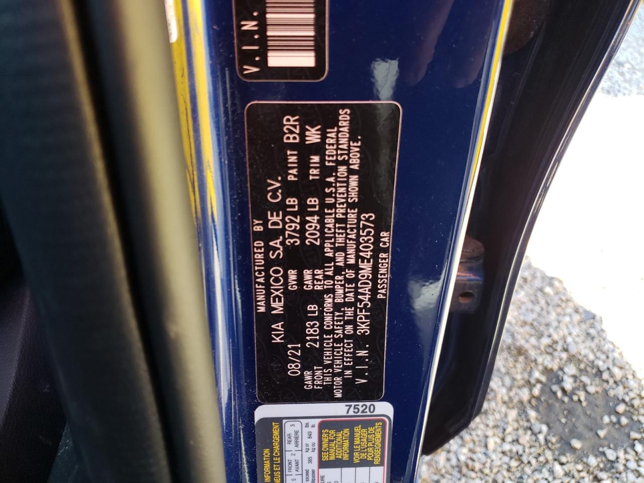 Photo 10 from auction – 2021 KIA FORTE EX with VIN 3KPF54AD9ME403573