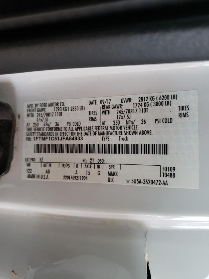 Photo 10 from auction – 2018 FORD F150 with VIN 1FTMF1C51JFA64933