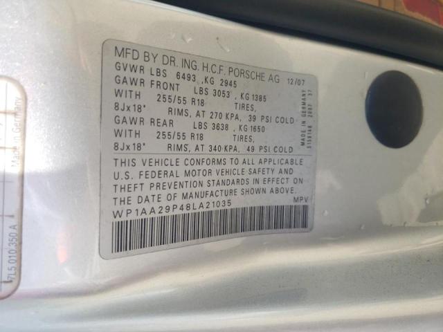 Photo 10 from auction – 2008 PORSCHE CAYENNE with VIN WP1AA29P48LA21035