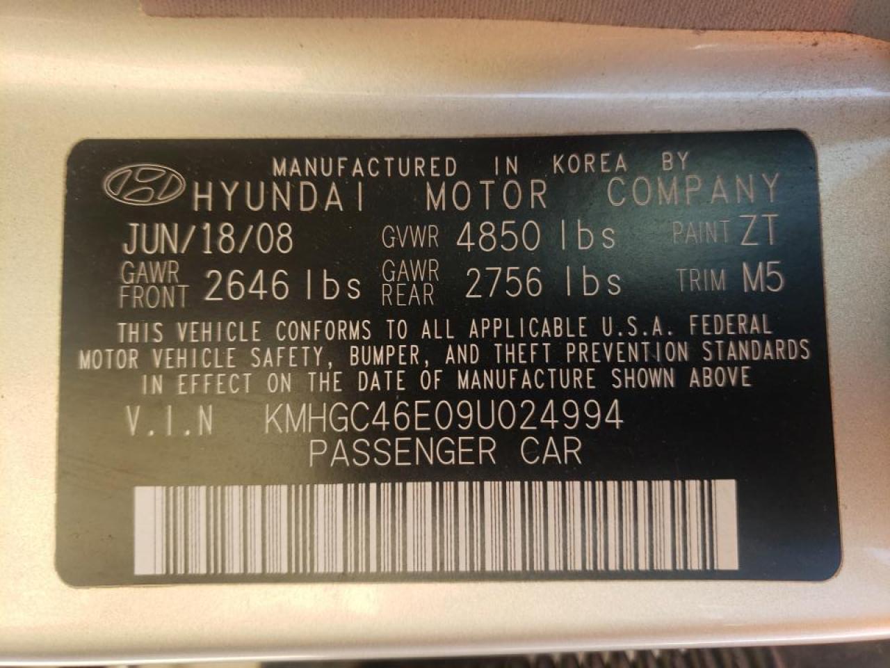 Photo 10 from auction – 2009 HYUNDAI GENESIS 3. with VIN KMHGC46E09U024994