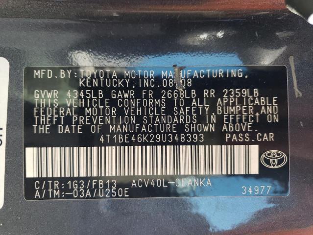 Photo 10 from auction – 2009 TOYOTA CAMRY BASE with VIN 4T1BE46K29U348393