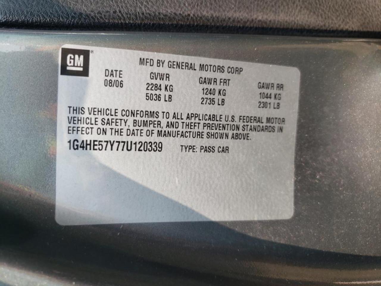 Photo 10 from auction – 2007 BUICK LUCERNE CX with VIN 1G4HE57Y77U120339