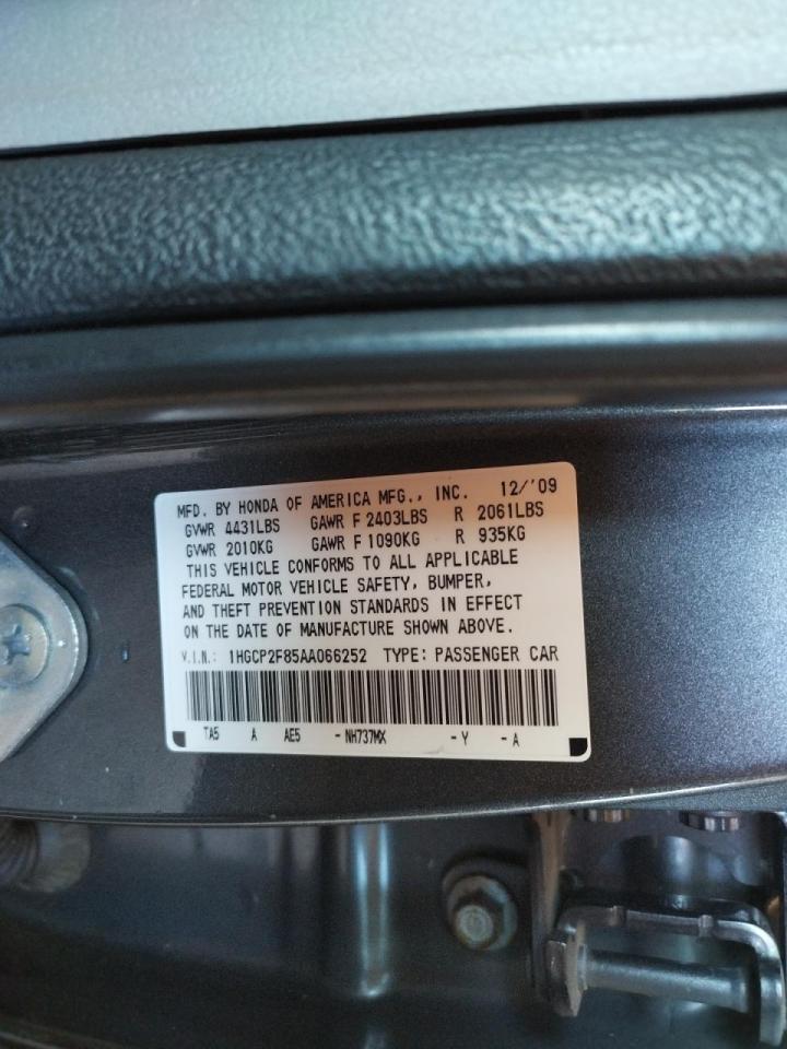 Photo 10 from auction – 2010 HONDA ACCORD EXL with VIN 1HGCP2F85AA066252