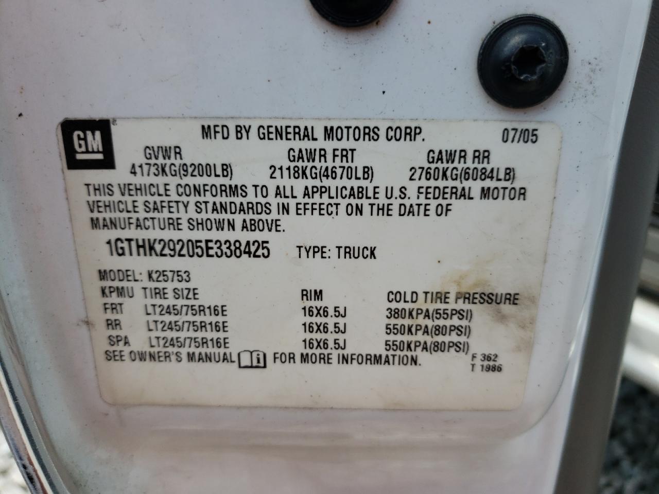 Photo 10 from auction – 2005 GMC SIERRA K25 with VIN 1GTHK29205E338425