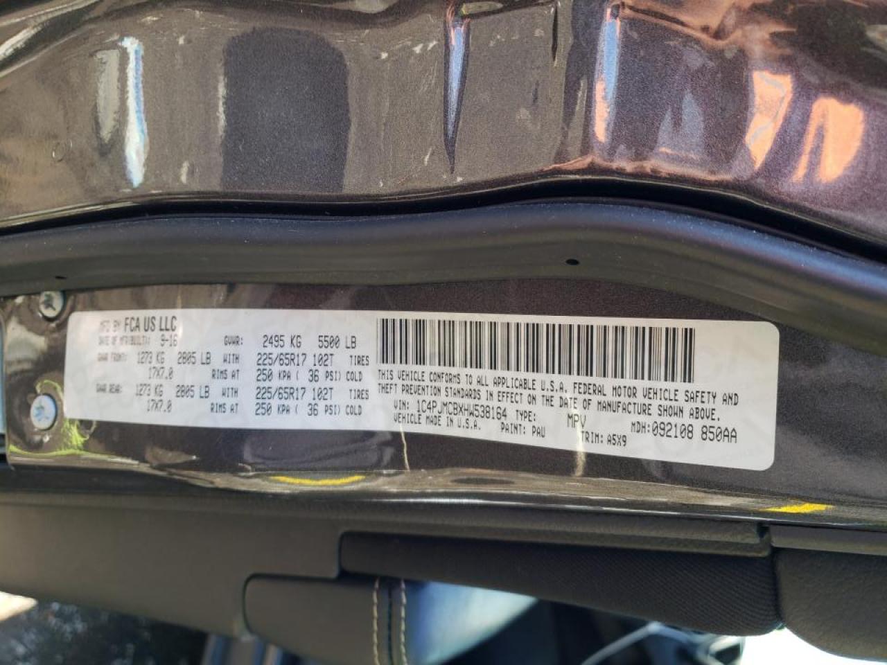 Photo 10 from auction – 2017 JEEP CHEROKEE L with VIN 1C4PJMCBXHW538164