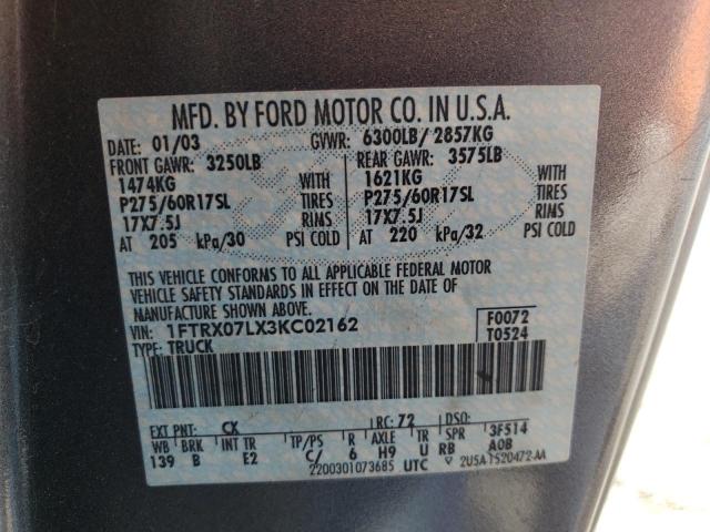 Foto 10 de la subasta – 2003 FORD F150 con VIN 1FTRX07LX3KC02162