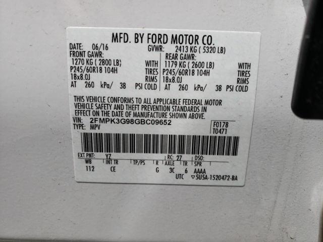 Photo 10 from auction – 2016 FORD EDGE SE with VIN 2FMPK3G98GBC09652