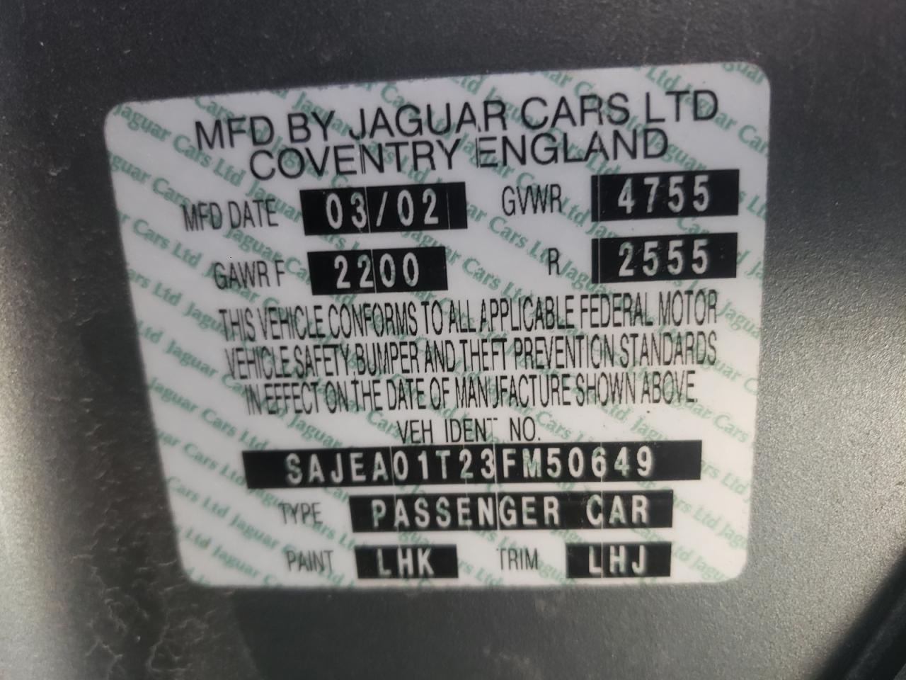 Photo 10 from auction – 2003 JAGUAR S-TYPE with VIN SAJEA01T23FM50649