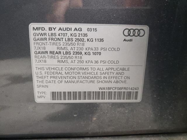 Photo 10 from auction – 2015 AUDI Q3 PREMIUM with VIN WA1BFCFS6FR014243