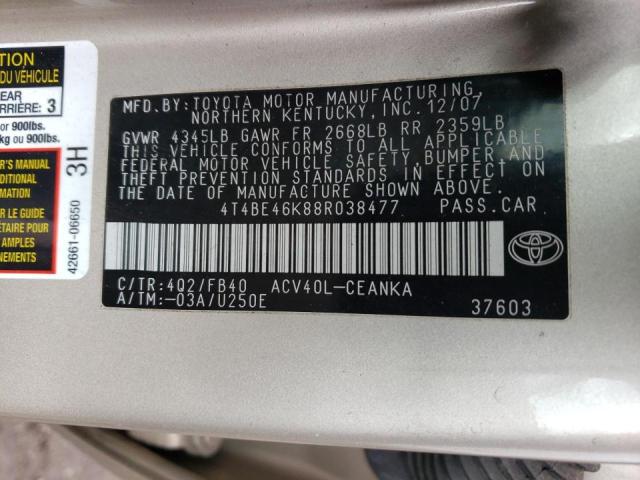 Photo 10 from auction – 2008 TOYOTA CAMRY CE with VIN 4T4BE46K88R038477