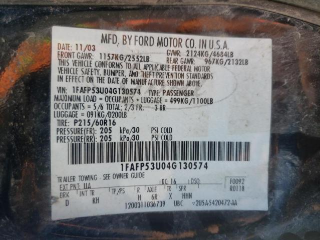 Photo 10 from auction – 2004 FORD TAURUS SE with VIN 1FAFP53U04G130574