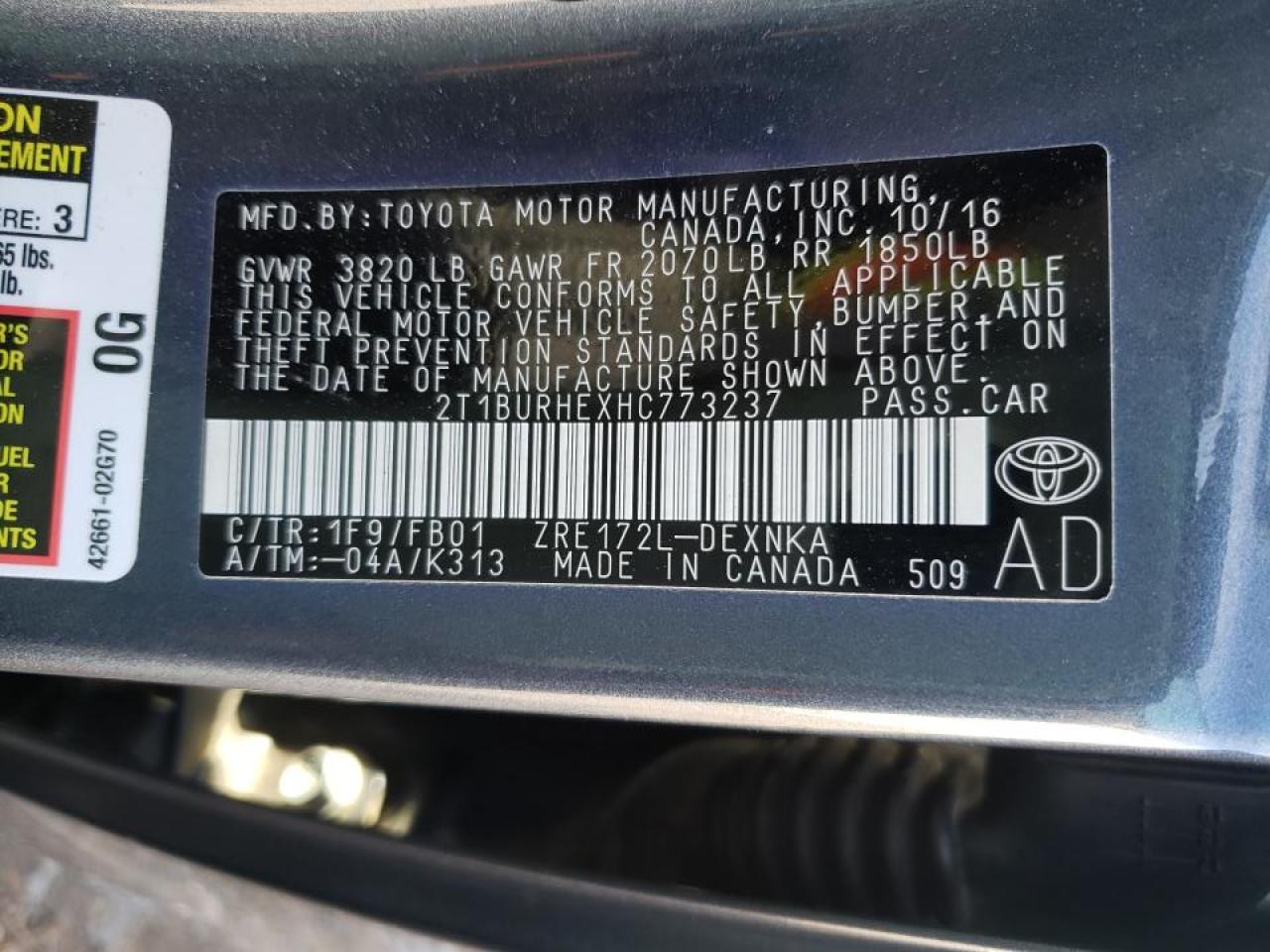 Фото 10 с аукциона – 2017 TOYOTA COROLLA L с VIN 2T1BURHEXHC773237