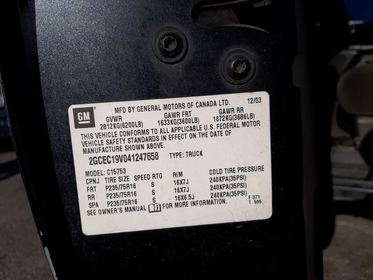 Photo 10 from auction – 2004 CHEVROLET SILVERADO with VIN 2GCEC19V041247658