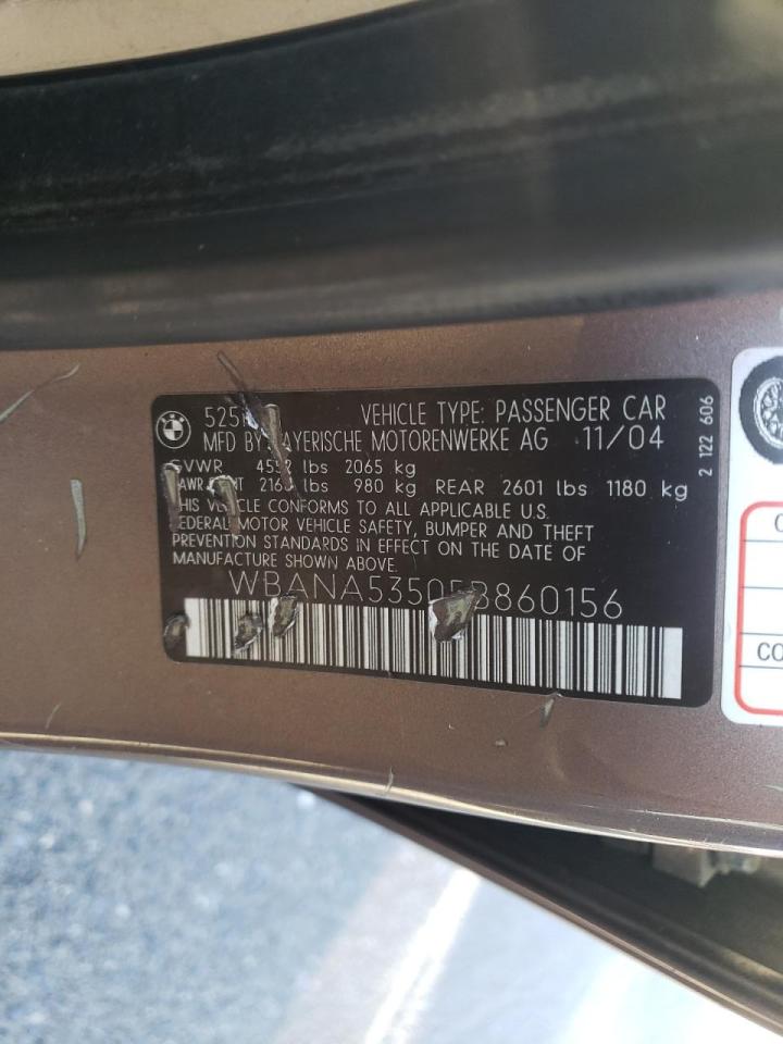 Photo 10 from auction – 2005 BMW 525 with VIN WBANA53505B860156