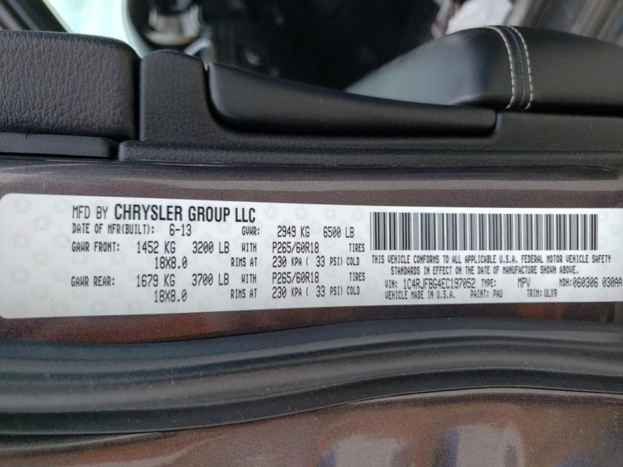 Photo 10 from auction – 2014 JEEP GRAND CHER with VIN 1C4RJFBG4EC197052