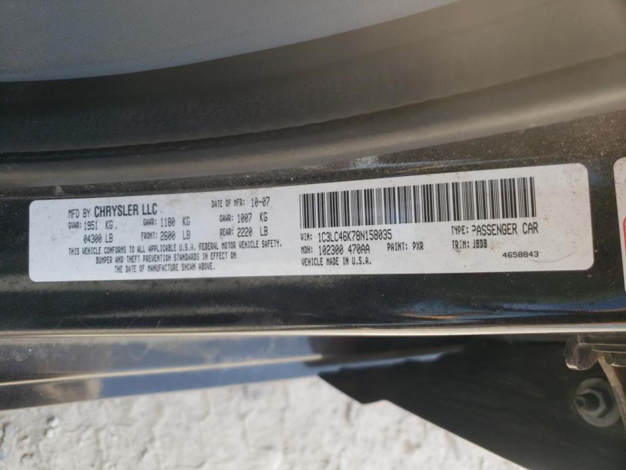 Photo 10 from auction – 2008 CHRYSLER SEBRING with VIN 1C3LC46K78N158035