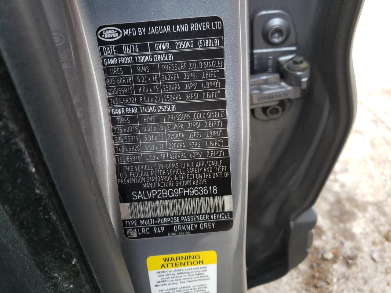 Photo 10 from auction – 2015 LAND ROVER RANGE ROVE with VIN SALVP2BG9FH963618