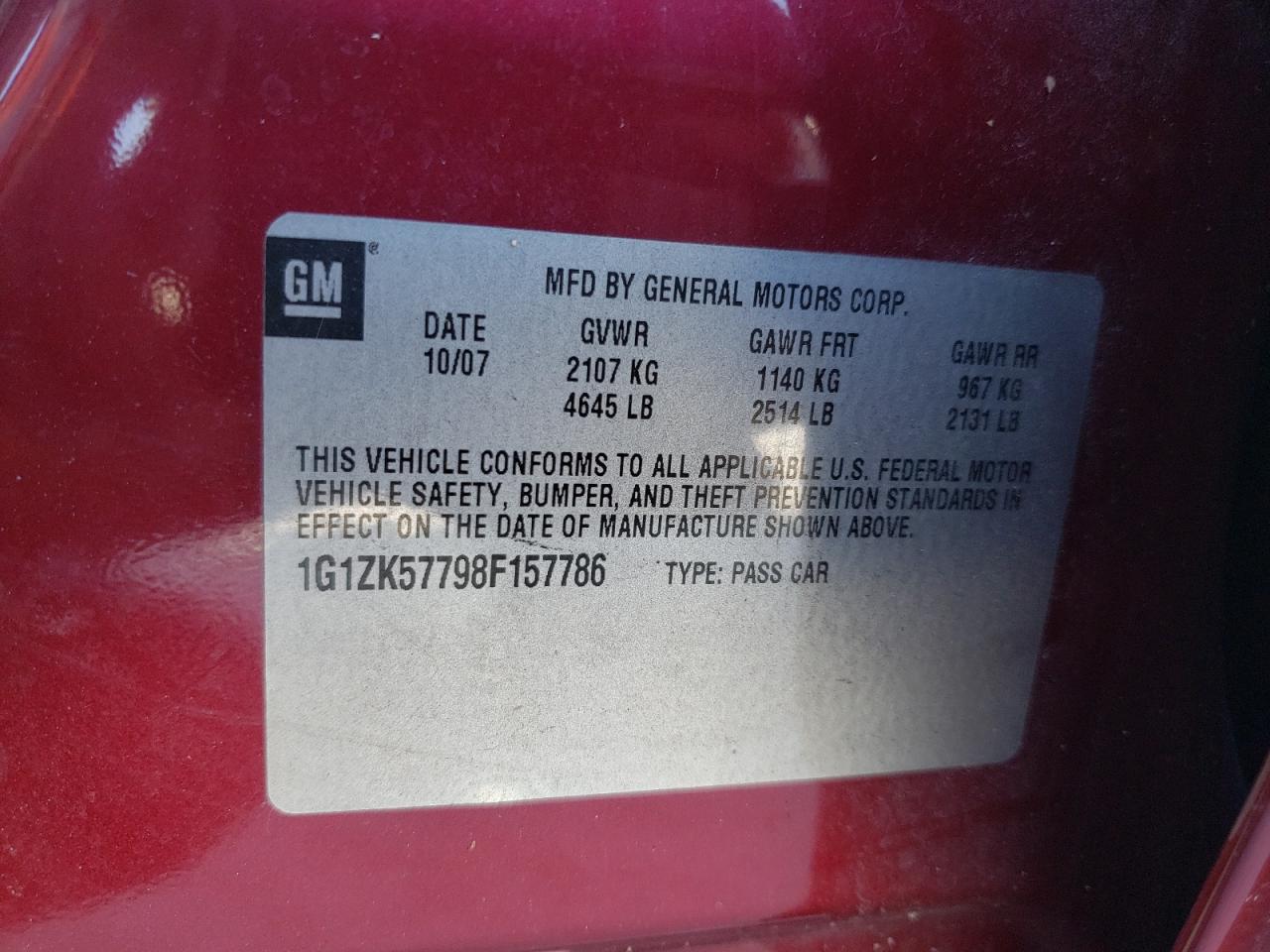 Photo 10 from auction – 2008 CHEVROLET MALIBU LTZ with VIN 1G1ZK57798F157786