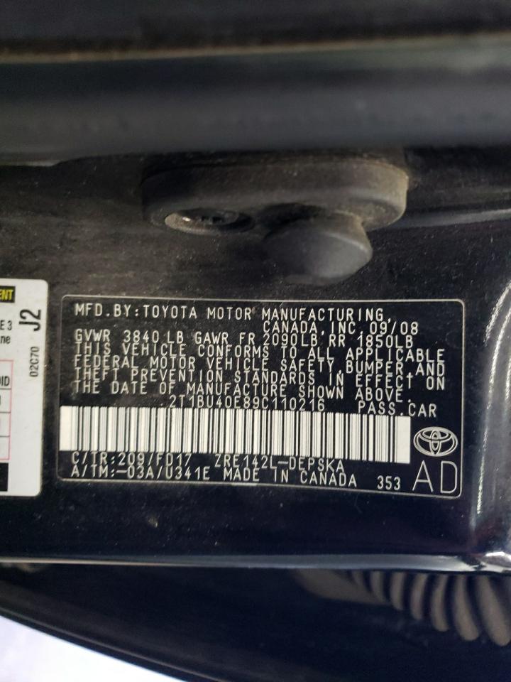 Photo 10 from auction – 2009 TOYOTA COROLLA BA with VIN 2T1BU40E89C110216
