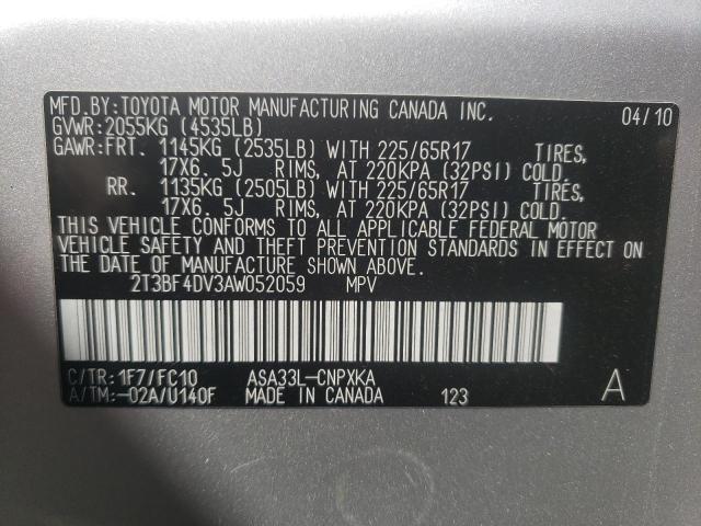 Photo 10 from auction – 2010 TOYOTA RAV4 with VIN 2T3BF4DV3AW052059