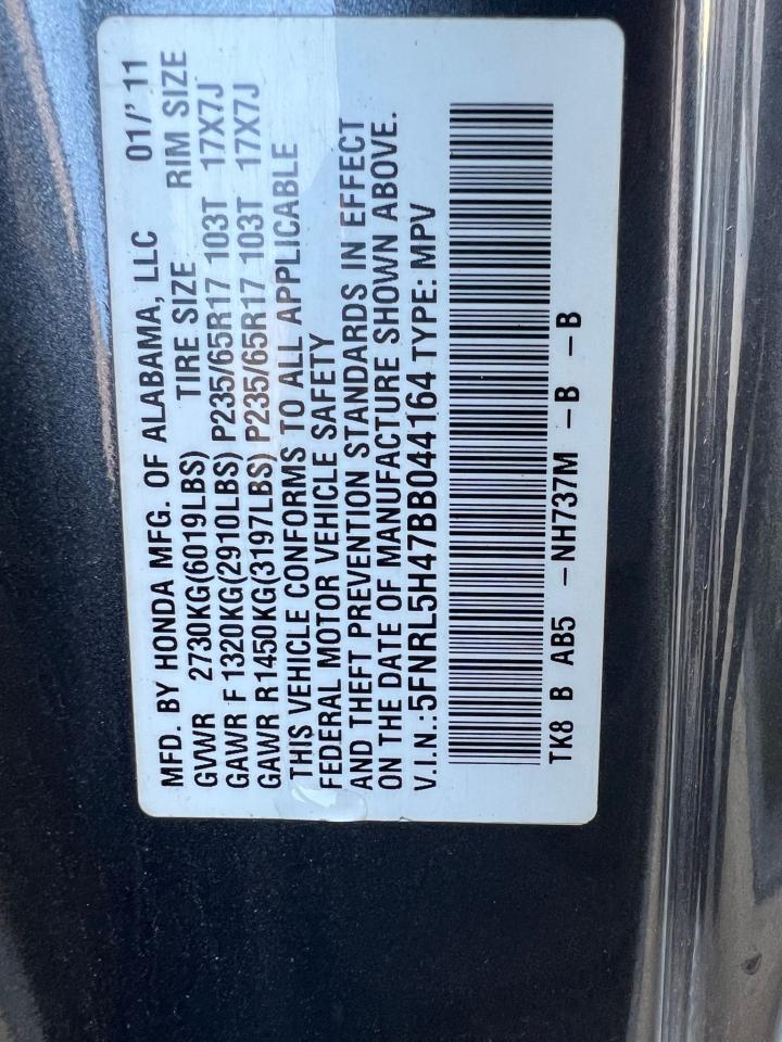 Photo 10 from auction – 2011 HONDA ODYSSEY EX with VIN 5FNRL5H47BB044164