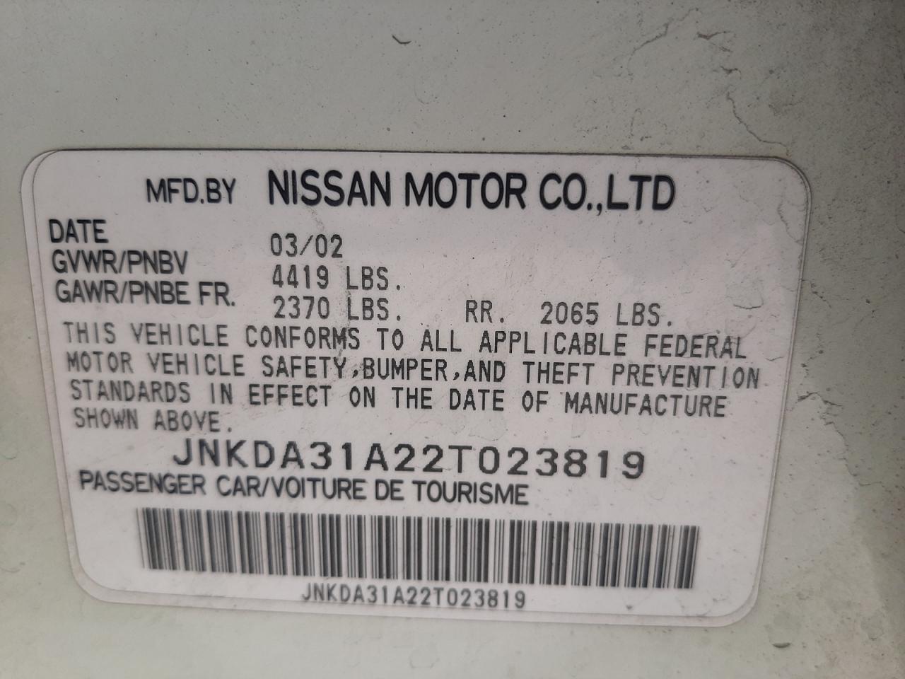 Photo 11 from auction – 2002 INFINITI I35 with VIN JNKDA31A22T023819
