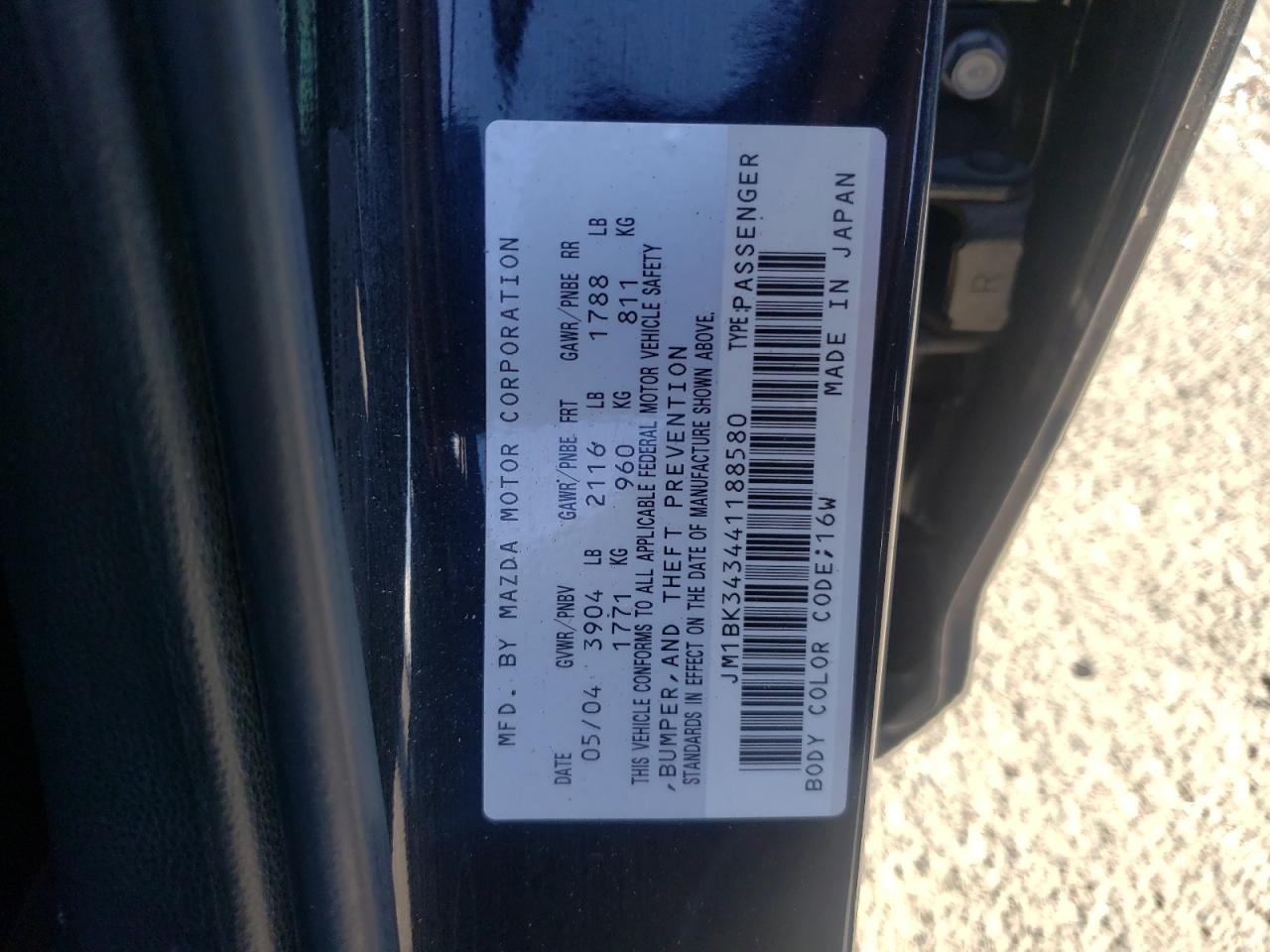 Photo 10 from auction – 2004 MAZDA 3 HATCHBAC with VIN JM1BK343441188580