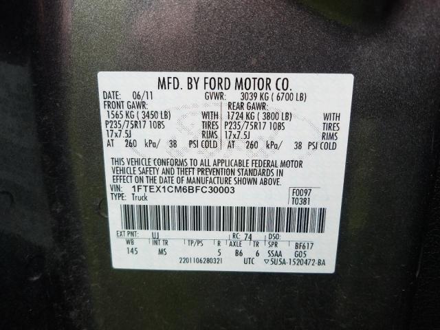 Photo 10 from auction – 2011 FORD F150 SUPER with VIN 1FTEX1CM6BFC30003