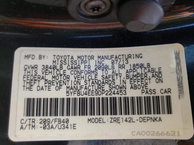 Photo 10 from auction – 2013 TOYOTA COROLLA BA with VIN 5YFBU4EE9DP224453