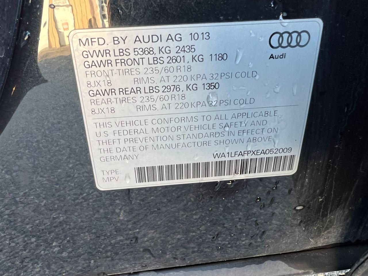 Photo 10 from auction – 2014 AUDI Q5 PREMIUM with VIN WA1LFAFPXEA052009