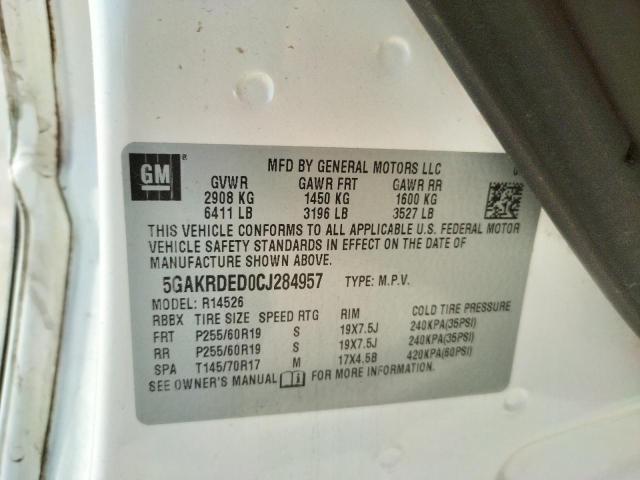 Photo 10 from auction – 2012 BUICK ENCLAVE with VIN 5GAKRDED0CJ284957