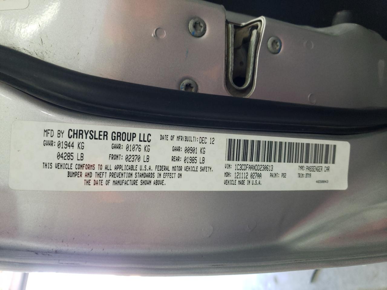Photo 10 from auction – 2013 DODGE DART SE with VIN 1C3CDFAAXDD230613