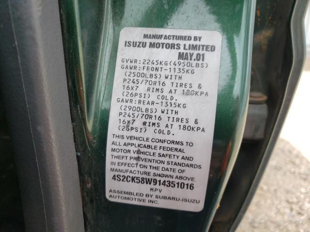 Photo 10 from auction – 2001 ISUZU RODEO S with VIN 4S2CK58W914351016