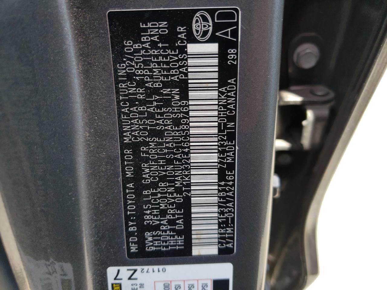 Photo 10 from auction – 2006 TOYOTA COROLLA MA with VIN 2T1KR32E46C589769