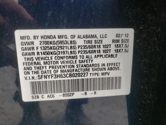 Photo 10 from auction – 2012 HONDA PILOT EXL with VIN 5FNYF3H63CB020227