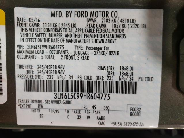 Photo 10 from auction – 2017 LINCOLN MKZ SELECT with VIN 3LN6L5C99HR604775