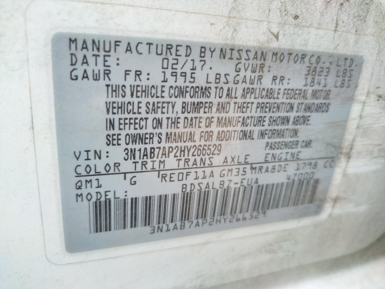 Photo 10 from auction – 2017 NISSAN SENTRA S with VIN 3N1AB7AP2HY266529