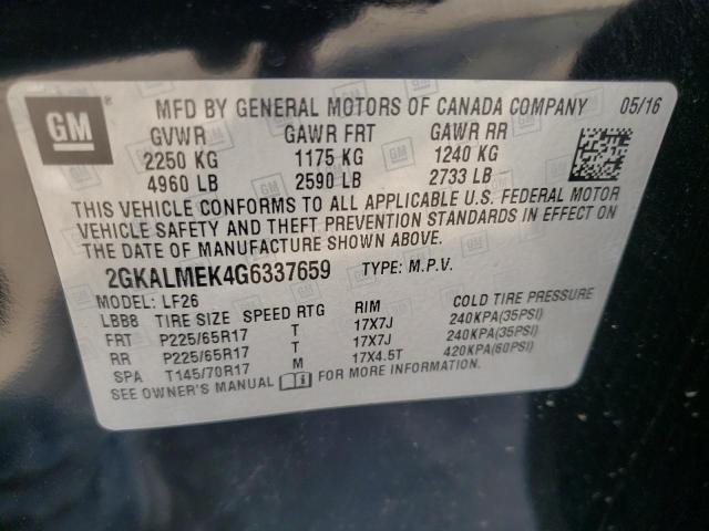 GMC TERRAIN SL 2016 with VIN 2GKALMEK4G6337659 - Photo from auction